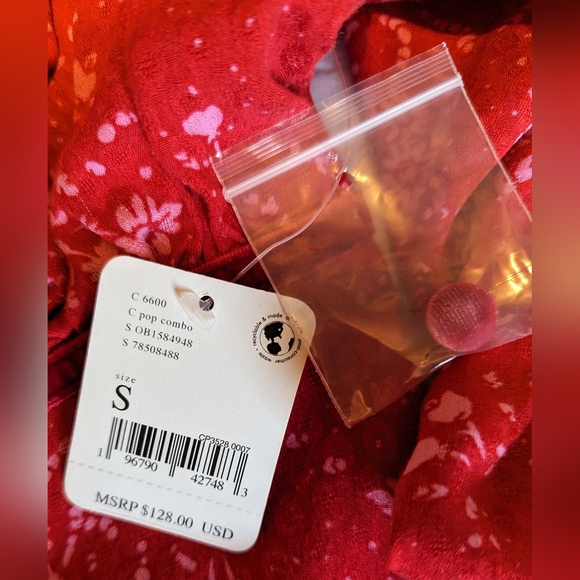 NWT.....Free People Tess Velvet-Trim Red Floral Mini Dress Size Small - Picture 9 of 12